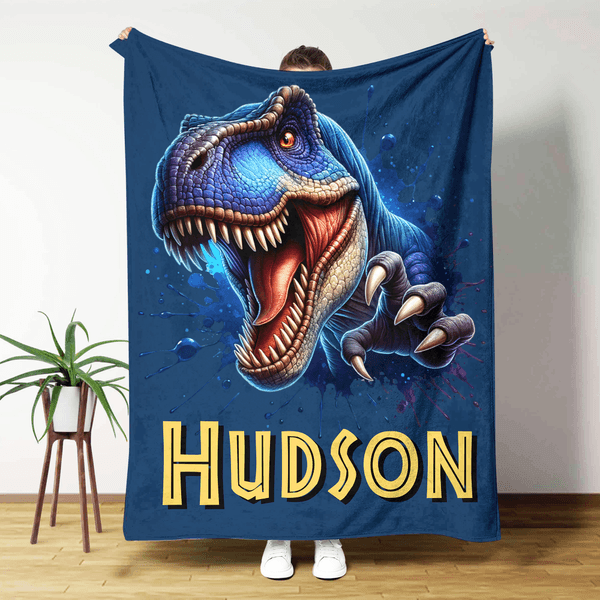 Personalised Cool Dinosaur Multicolour Cozy Throw Blanket with Name Home Decor Ship Holiday Birthday Gift for Boys Girls Dinosaur Lovers