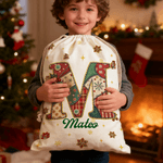 Árbol de Navidad Personalizado Copo de Nieve Inicial Bolsa de Regalo de Lona con Nombre Fiesta de Nochebuena para Niños Amigos Familia 6