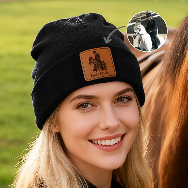 Gepersonaliseerde Multicolor Paard Foto Gebreide Beanie muts met Naam Dagelijkse Accessoires Verjaardagscadeau voor Paardenliefhebbers Ruiters