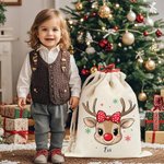 Gepersonaliseerde Rendier Sneeuwvlok Zakjes Trekkoord Traktatiezak met Naam Kerstcadeautje voor Kinderen en Familie