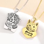 Personalized Engraved Rectangle and Heart Shaped Pet Portrait Photo Necklace with Text Pet Memorial Birthday Gift for Pet Lover Owner