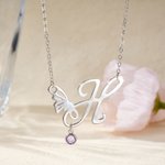 Personalizada Mariposa Inicial Birthstone Collar Dainty Joyería Cumpleaños Aniversario Regalo de Navidad para las mujeres