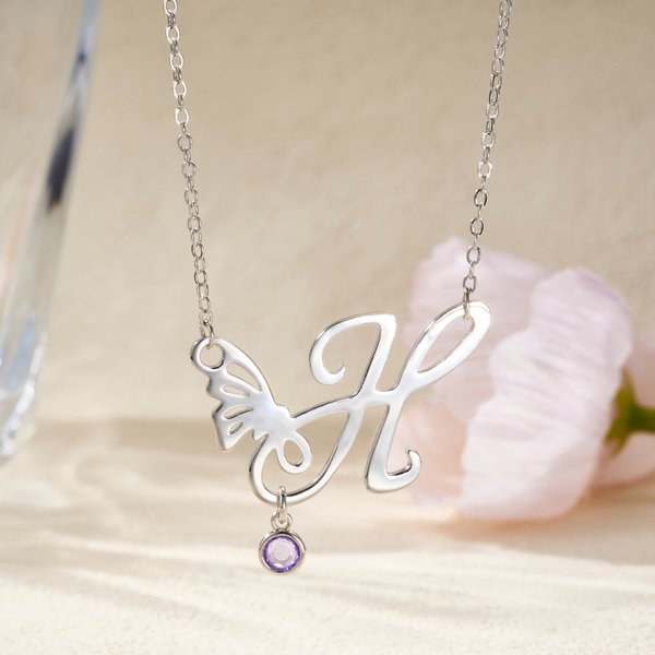 Personalizada Mariposa Inicial Birthstone Collar Dainty Joyería Cumpleaños Aniversario Regalo de Navidad para las mujeres