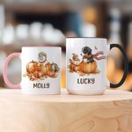 Personlig søt gresskarvalp 11 oz 15 oz keramisk kaffekrus med navn høst Thanksgiving bursdagsgave til hundeelskere eiere