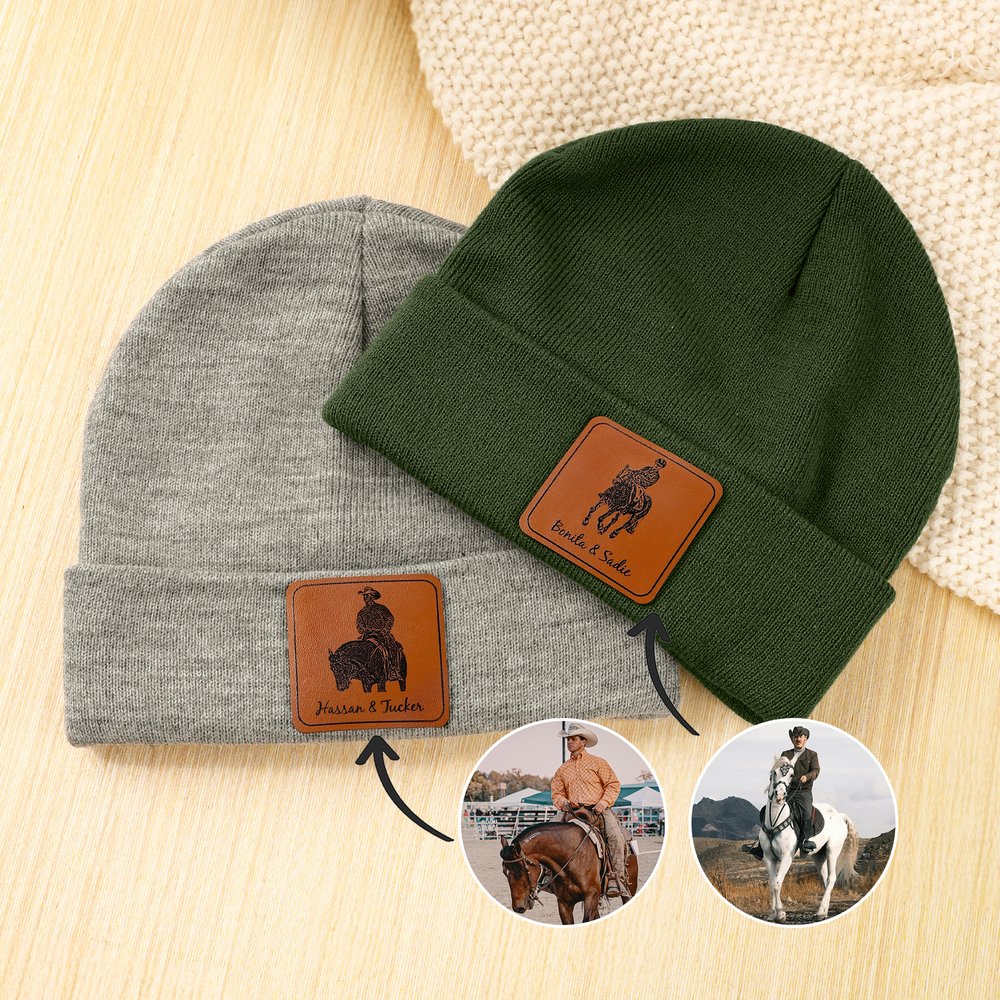 Personalized Multicolour Horse Photo Knitted Beanie Hat with Name Daily Accessories Birthday Gift for Horse Lovers Riders 2