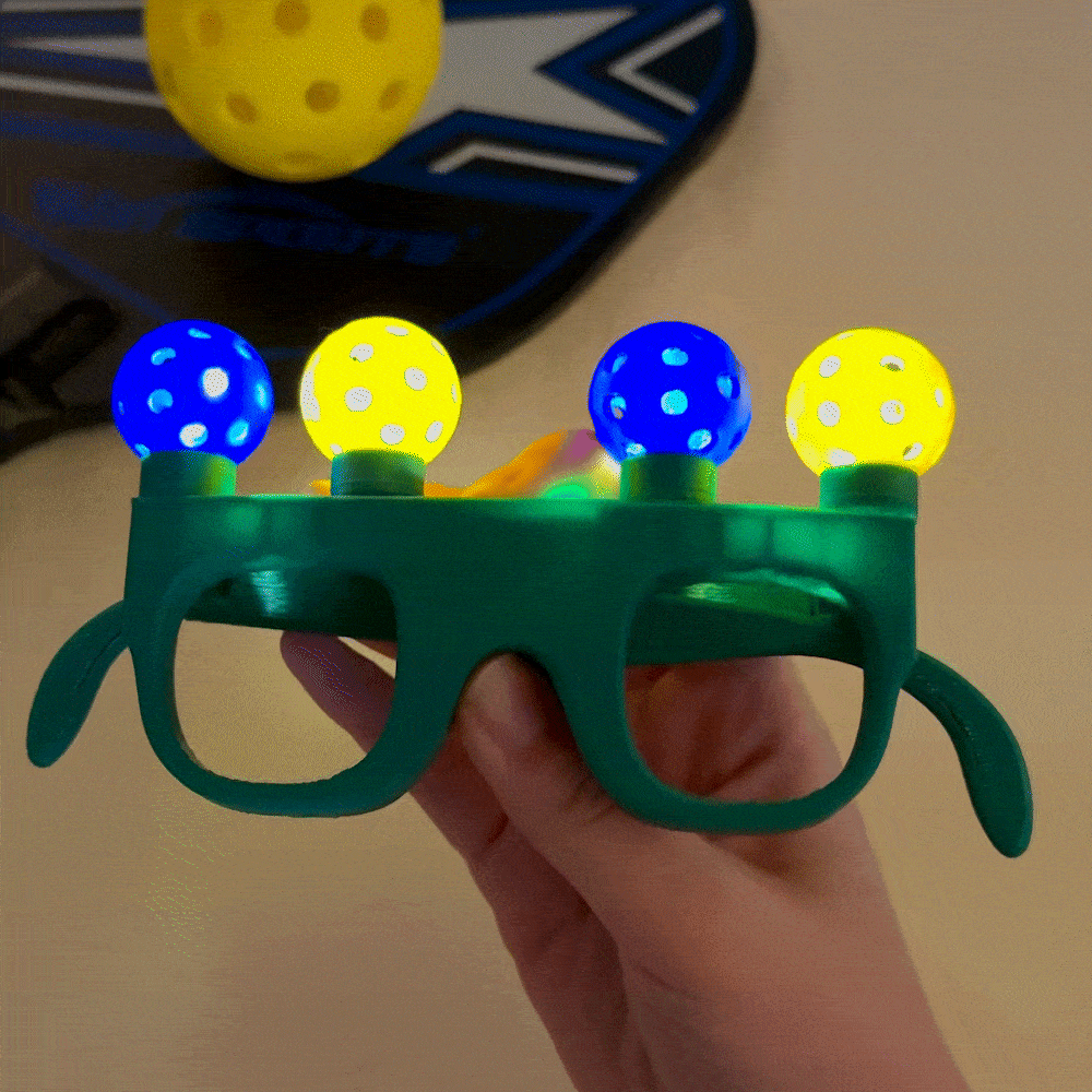 Personalisierte 3D-gedruckt Light Up Miniatur Pickleball Brille mit Text Party Dekoration Weihnachtsgeschenk für Pickleball-Liebhaber
