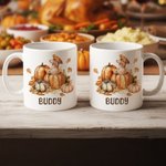 Personlig søt gresskarvalp 11 oz 15 oz keramisk kaffekrus med navn høst Thanksgiving bursdagsgave til hundeelskere eiere
