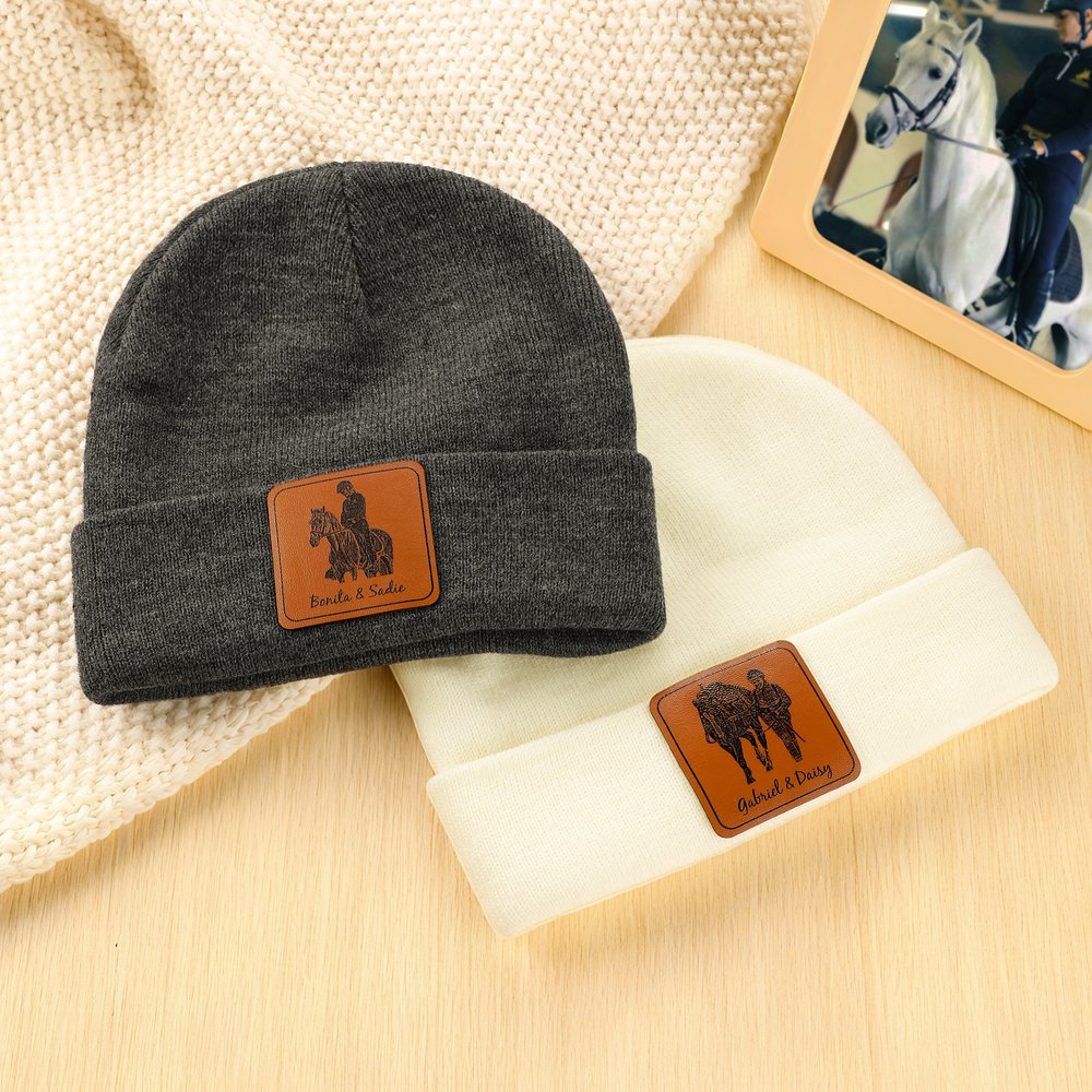 Personalized Multicolour Horse Photo Knitted Beanie Hat with Name Daily Accessories Birthday Gift for Horse Lovers Riders 4