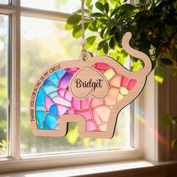 Personlig Elegant Elephant Stained Glass Effect akryl solfanger ornament med navn Hjemmedekorasjon Vennskap Bursdagsgave til beste venninne