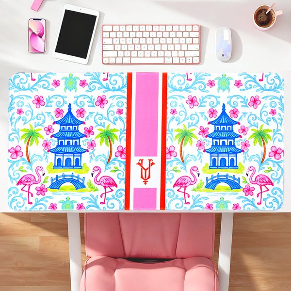 Personalisierte Chinoiserie Flamingo Mauspad Schreibtisch Mauspad mit Initialen Computer-Zubehör zurück zu Schule Geburtstag Geschenk für Freunde Kollegen