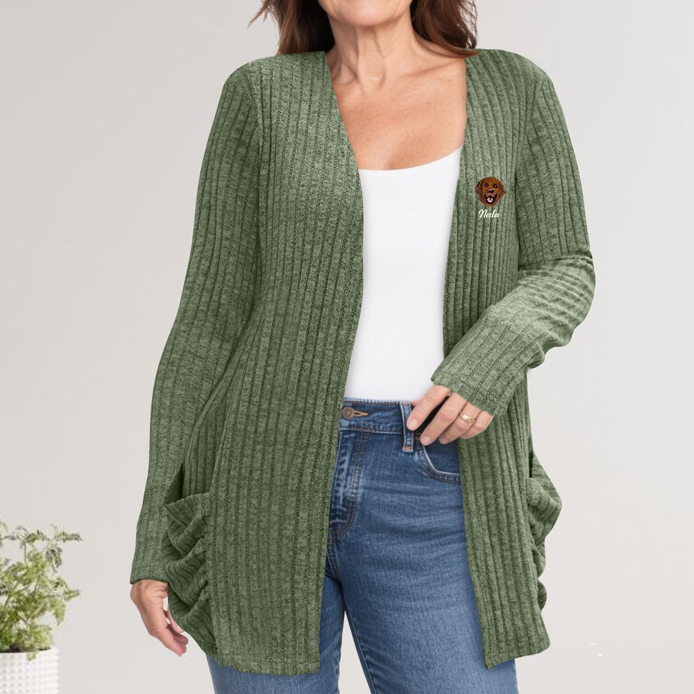 Personalisierte Strickjacke mit Gestickten Haustierfotos und Namen Alltagskleidung Geburtstagsgeschenk für Tierhalter 4