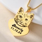 Personalized Engraved Rectangle and Heart Shaped Pet Portrait Photo Necklace with Text Pet Memorial Birthday Gift for Pet Lover Owner