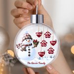 Personalized 1-14 Paw Prints Hearts Snowman Crystal Ball Shaped Ornament with Names and Text Tree Home Decor Merry Christmas Gift for Family Friends