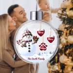 Personalized 1-14 Paw Prints Hearts Snowman Crystal Ball Shaped Ornament with Names and Text Tree Home Decor Merry Christmas Gift for Family Friends