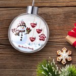 Personalized 1-14 Paw Prints Hearts Snowman Crystal Ball Shaped Ornament with Names and Text Tree Home Decor Merry Christmas Gift for Family Friends
