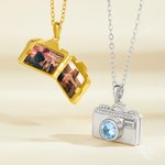 Personalised Camera Birthstone Dual Photo Locket Necklace Dainty Jewellery Birthday Anniversary Gift for Mom Woman