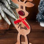 Gepersonaliseerde Houten Rode Neus Rendier Kerst Tafeldecoratie met Naam Feest Decoratie voor Thuis Kerstcadeau voor Familie en Kinderen