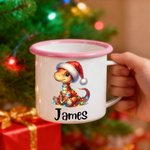 Personalized Cute Lighting Cartoon Dinosaur 12 oz Enamel Cup with Name Birthday Christmas Gift for Kids Dinosaur Lovers