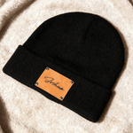Personalised PU Leather Label Soft Knitted Beanie Hat with Name Winter Accessory Birthday Gift for Men Women Family