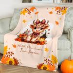 Personalised Highland Cow Pumpkin Cozy Throw Blanket with Name Home Decor Autumn Thanksgiving Birthday Gift for Highland Cow Lovers