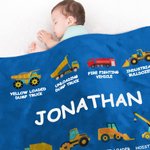 Coperta personalizzata per camion da cantiere con nome - Regalo di lancio per bambini in morbida flanella anti-pilling