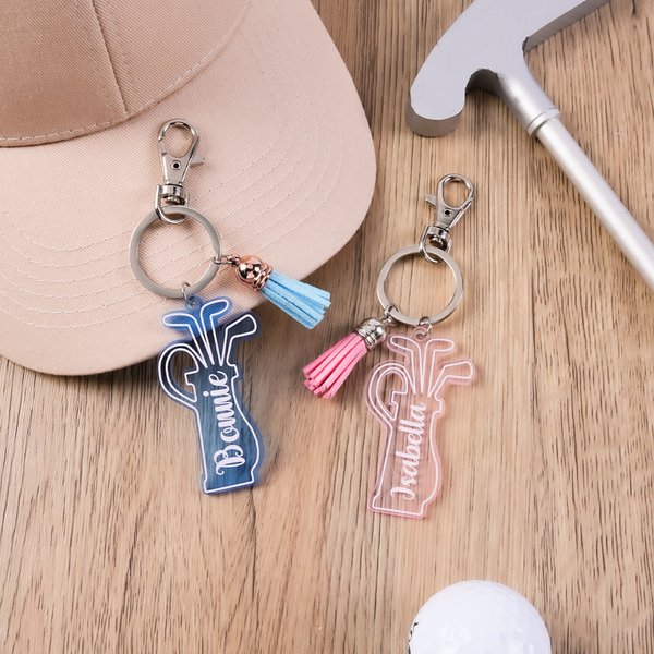 Personalised Golf Acrylic Keychain with Name and Tassel Bag Tag End of Season Christmas Birthday Gift for Golf Lovers Players
