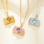 Personalised Camera Birthstone Dual Photo Locket Necklace Dainty Jewellery Birthday Anniversary Gift for Mom Woman