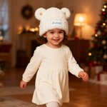 Chapeau de bonnet de fourrure à oreilles d'ours avec broderie du nom Cadeau de douche de bébé pour bébé et enfant en bas âge