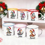 Personalized Cute Lighting Cartoon Dinosaur 12 oz Enamel Cup with Name Birthday Christmas Gift for Kids Dinosaur Lovers