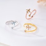 Anillo Personalizado Ajustable Avión con Piedra de Cumpleaños Joyería Delicada Regalo de Cumpleaños y Navidad para Mujeres Pilotos Entusiastas de la Aviación