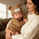Chapeau de bonnet de fourrure à oreilles d'ours avec broderie du nom Cadeau de douche de bébé pour bébé et enfant en bas âge