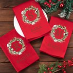 Servilleta de mesa personalizada de algodón rojo con inicial y nombre para decoración navideña regalo de Navidad para familia y amigos