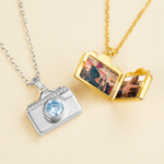 Personalizzato fotocamera Birthstone Dual Photo Locket Collana Dainty Gioielli Compleanno Anniversario Regalo per la mamma Donna