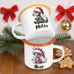 Personalized Cute Lighting Cartoon Dinosaur 12 oz Enamel Cup with Name Birthday Christmas Gift for Kids Dinosaur Lovers