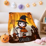 Manta personalizada con diseño de personajes de dibujos animados de Halloween y nombre regalo de fiesta de Halloween para niños y niñas