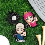 Clip magnético para gorra personalizado con tema de golf personaje de dibujos animados y nombre regalo de cumpleaños para jugadores de golf