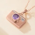 Personalised Camera Birthstone Dual Photo Locket Necklace Dainty Jewellery Birthday Anniversary Gift for Mom Woman