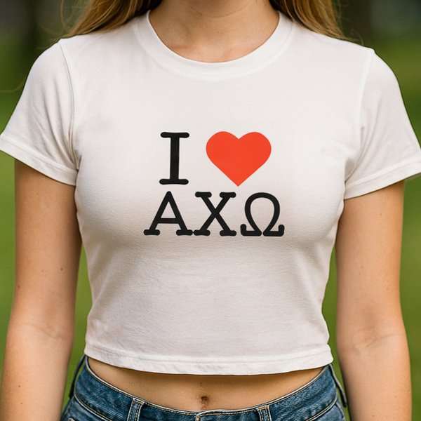 Personalized Multicolor I Love Baby Tee Crop Top with Sorority Name Sorority Bid Day Initiation Gift for Friends Girls | Callie × Affinity Licensing