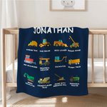 Coperta personalizzata per camion da cantiere con nome - Regalo di lancio per bambini in morbida flanella anti-pilling