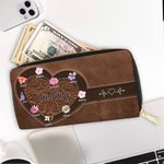 Personalised Retro Pattern Birth Flower Waterproof PU Leather Women's Wallet with 1-12 Names and Zipper Birthday Mother's Day Gift for Mom Grandma