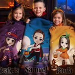Manta personalizada con diseño de personajes de dibujos animados de Halloween y nombre regalo de fiesta de Halloween para niños y niñas