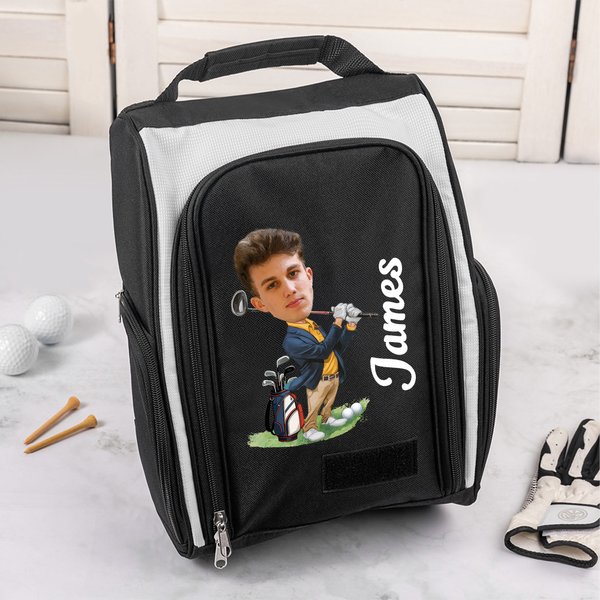 Gepersonaliseerde Golf Club Cartoon Character Face Photo Grote Capaciteit Tas met Naam Golf Accessoires Verjaardag Kerstcadeau voor Golfliefhebbers