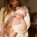 Chapeau de bonnet de fourrure à oreilles d'ours avec broderie du nom Cadeau de douche de bébé pour bébé et enfant en bas âge