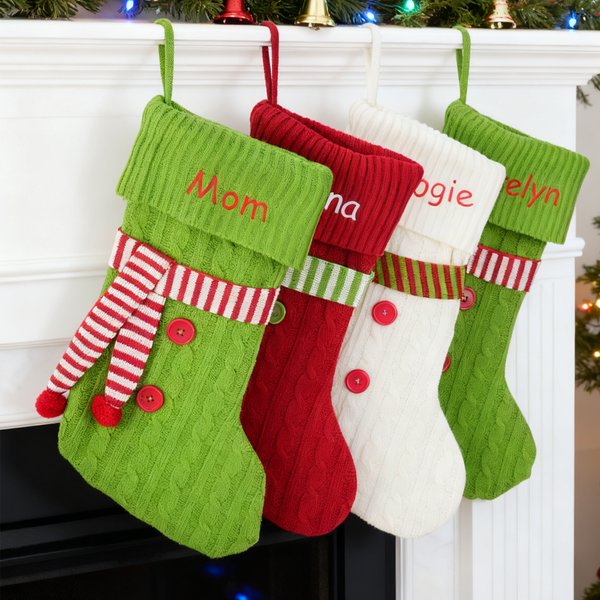Personalized Scarf Button Christmas Stocking with Name Home Decor Christmas Gift for Kids Friends Family