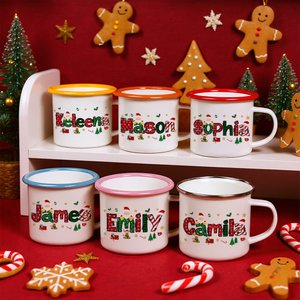 Gepersonaliseerde Kerstman Elk 12 oz Emaille Mok met Naam Huisdecoratie Kerstcadeau voor Jongens Meisjes