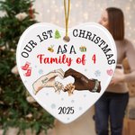 Personalized Our 1st Christmas As A Family Holding Hands Heart-Shaped Ceramic Ornament with Name Christmas Tree Decor Gift for Family
