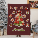 Personnalisé Patchwork coloré élément arbre de Noël Père Noël Couverture douce avec nom Décoration de la maison Cadeau de Noël pour la famille Amis