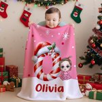 Personalisierte Weihnachtsmannmütze Initiale Schneeflocken Cartoon Charakter weiche Decke mit Namen Home Decor Weihnachtsgeschenk für Familie Freunde