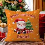 Personalized Cute Santa Throw Pillow Cover with Name Home Decor Christmas Gift for Family Kids