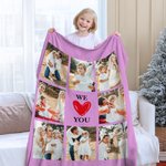 Coperta personalizzata multicolore We Love You con design a nove griglie e 8 foto, regalo per la famiglia, compleanno e festa della mamma.